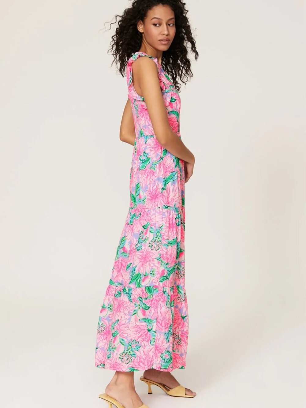 Lilly Pulitzer Destini Maxi Dress Blossom Try Your Zest Floral Ruffle | Size 4 - Picture 2 of 4